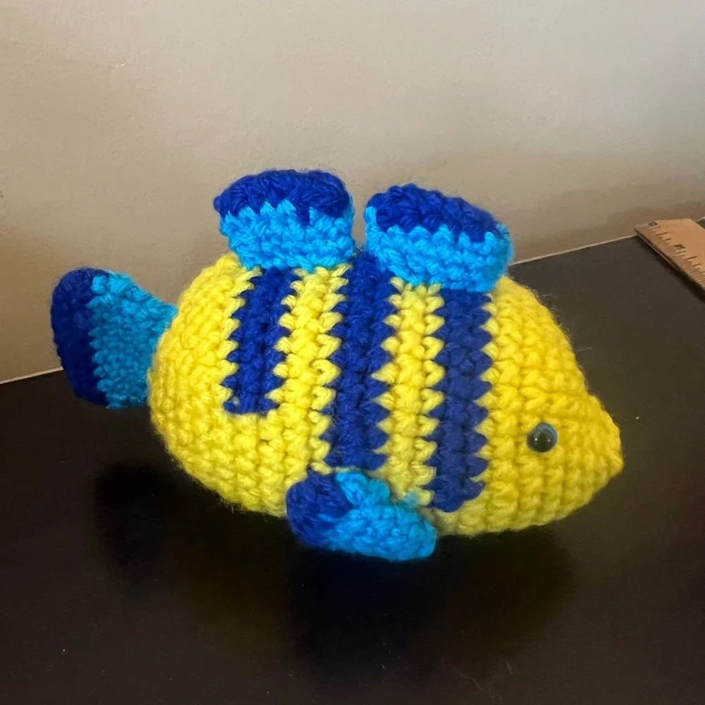 Handmade Crochet Trout – Yellow & Blue Amigurumi Fish Plush